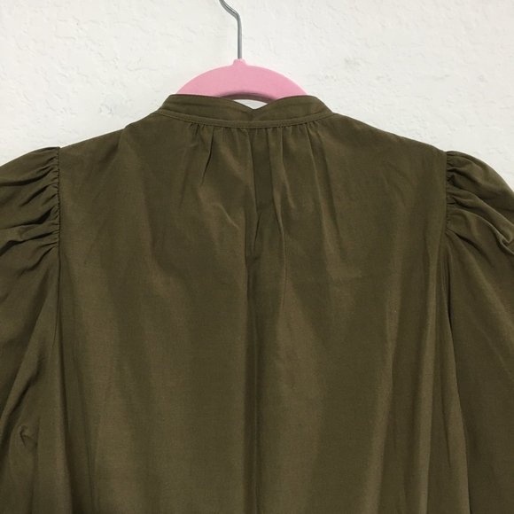 Rebecca Taylor NWT Womens 6 Knee Length Puff Sleeve Dress Dark Olive - Picture 11 of 15